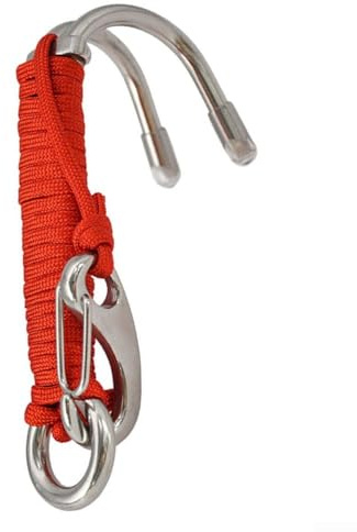 Gancho de buceo de doble cabeza, clip de seguridad de acero inoxidable 316 con clips de línea, equipo de buceo resistente al agua salada para buceo y esnórquel en fuerte (rojo)
