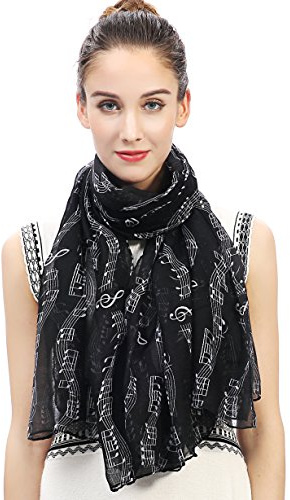 Lina & Lily Écharpe Foulard Femme Imprimé Note de Musique (Noir)