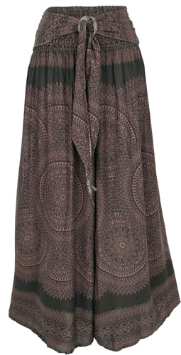 GURU-SHOP, Pantalón Palazzo Falda Flare de Verano Hippie Goa, Marrón, Sintético, Tamaño:38, Largo