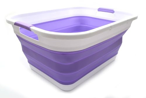 SAMMART 41L (10.8 gallon) Collapsible Plastic Laundry Basket-Foldable Pop Up Storage Container/Organizer-Portable Washing Tub-Space Saving, Water capacity: 32L (8.4 gallon) (Rectangular, Lt. Purple)