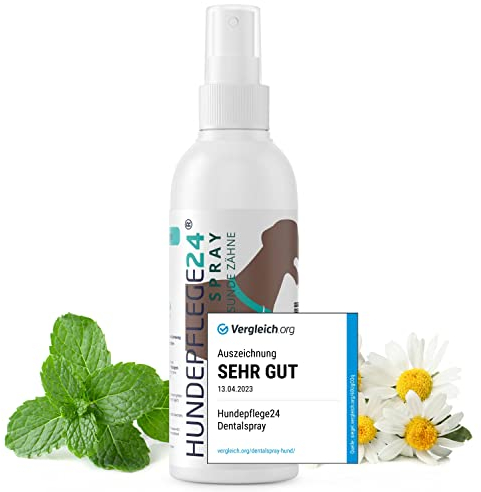 Hundepflege24 Dentalspray für Hunde & Katzen - Gesunde, saubere, kräftige Zähne & frischer Atem mit natürlichen Wirkstoffen wie Kamille, Kalzium & Minze - Zahnpflege Spray Hund (125ml)