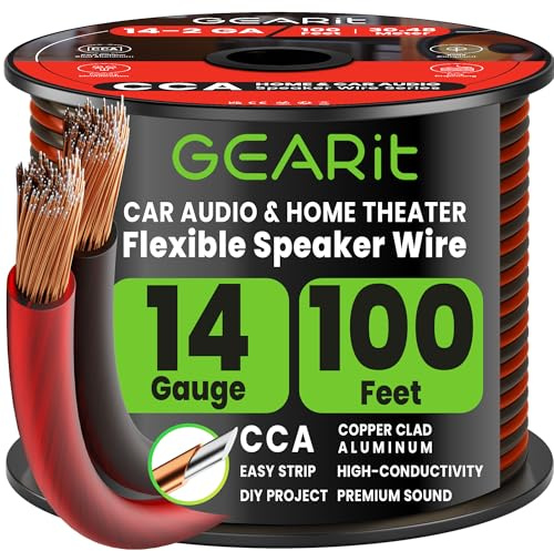GEARit 2x2.5mm² Speaker Cable 30.48 m/100 ft,Speaker Wire with Foot Markers & Polarity Markings,14 AWG Wire for Car Audio & Home Cinema Speakers,Audio Cable for DIY Installations,CCA(Black Red)