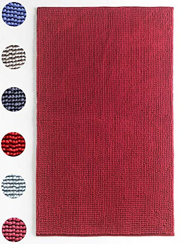 DreamHome hochwertige große Badematte 65x110 rutschfest Badezimmerteppich Badvorleger schnell trocknender pflegeleichter Duschvorleger, Farbe:Weinrot