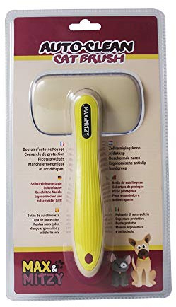 Passat Brosse Auto-nettoyante pour Chats de Max&Mitzy, Manche Ergonomique, Picots protégés et Couvercle de Protection