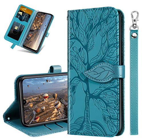 MRSTER Coque pour Huawei P Smart Z Rabat Étui, Honor 9X Protection Housse en Cuir PU, Coques Portefeuille pour Huawei P Smart Z/Honor 9X. RX2 Tree Blue