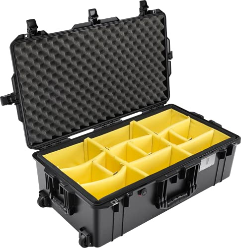 PELI 1615 Air - Carrito ligero impermeable para equipo de cámara, resistente al agua y al polvo, 71 L, fabricado en Estados Unidos, con sistema de división acolchado, color negro