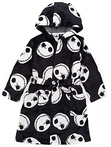 Disney The Nightmare Before Christmas Dressing Gown For Kids | Boys Girls Jack Skellington Pocket Black Bathrobe | Tim Burton Movie Pjs Robe