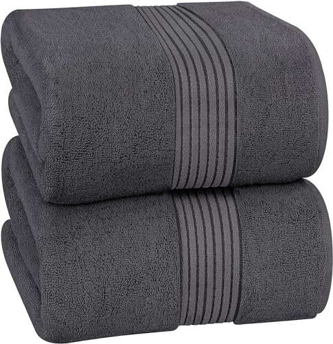 Utopia Towels - 2er Großes Badetuch mit Aufhänger - 100% gekämmte ringgesponnene Baumwolle, sehr saugfähig große Badetücher 90 x 180 cm, hochwertiges Saunatuch (Grau)