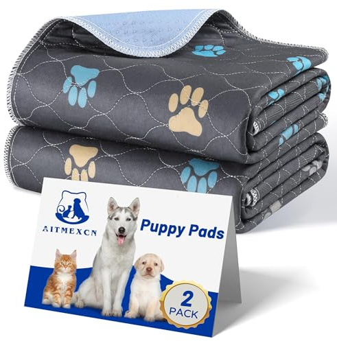 Aitmexcn Washable Puppy Dog Pee Pad, 2PCS 100% Waterproof Whelping Training Mat for Puppy/Senior Dog, Fast Drying Reusable Puppy Pads for Indoor, Outdoor and Car Travel- 24'' x 36''