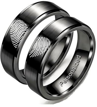 Ihanskio Anillo personalizado para pareja, corazón a juego en el interior, puede grabar, anillos de boda personalizados, oro negro, titanio, acero, 6/8 MM (Negro-8mm/6mm, 1 PAIR)