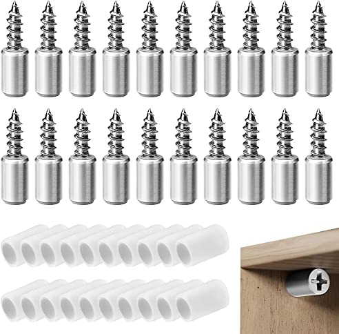 NAVESO 20 Pieces 7mm Shelf Support Stud Pegs, Cabinet Furniture Shelve Support, Self-Tapping Screw Shelf Support with Non-Slip Sleeve for Kitchen Cabinets(with Non-Slip Rubber Sleeve)