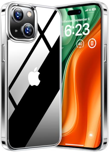 TORRAS Anti-Vergilbung für iPhone 15 Hülle Durchsichtig, 3,66m Militärschutz Stoßfeste, 9H+ Transparent Kratzfeste Rückseite, Schutzhülle Dünne Handyhülle für iPhone 15 Case Cover, HD Clear