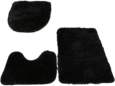 rongweiwang Juego de Alfombrillas de Inodoro con Textura y Fuerte absorción de Agua 3X para una Experiencia de baño cómoda alfombras Cubierta de PU Alfombra Segura, Negro