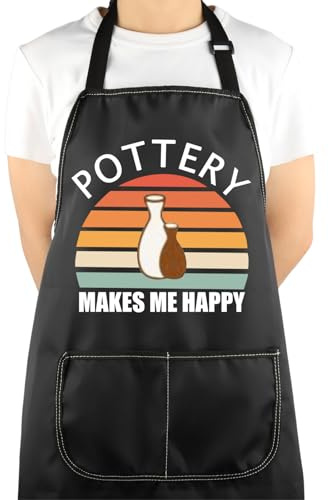 VAMSII Pottery Apron With Pockets Clay Apron for Potters - Pottery Makes Me Happy (Black)