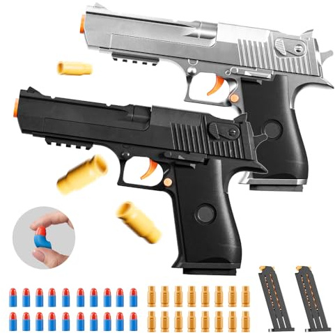 2Pack M1911 EVA Soft Foam Ejection Toy Blaster, Shooting with Foam Darts, Shooting Games, Backyard Fun and Outdoor Games, Education Toy Model for Boys Girls Halloween Christmas Ages 8+ (Black+Silvery)