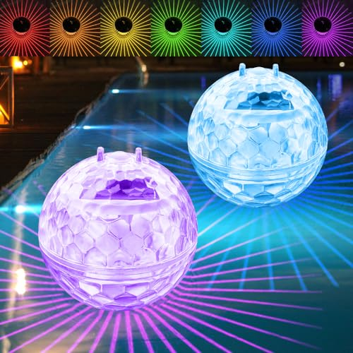 IXYHKB 2 pièces Lampe Piscine Solaire, Boule Lumineuse Piscine, 11cm Flottante Lampe Solaire Exterieur, IP68 Lumière Piscine Étanche, Boule Lumineuse Exterieure Pour Piscine, Étang, Jardin, Pelouse
