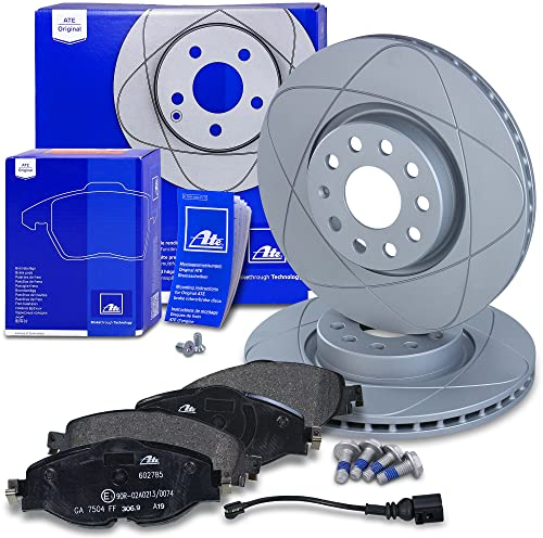 ATE Bremsenset Vorderachse inkl. PowerDisc Bremsscheiben vorne Ø 312 mm belüftet und Bremsbeläge vorne + Warnkontakt Kompatibel mit AUDI A3, SEAT LEON, SKODA KAROQ, OCTAVIA, SUPERB, VW GOLF, PASSAT