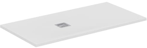 Ideal Standard - Ultra Flat S+, ultratunn, rektangulär duschkar av harts med stenutseende, 140 x 70 cm, Ideal Solid, avlopp på kortsidan, vit