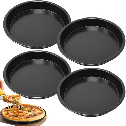 Pizzablech 4er-Set, ø 18cm Rund, Antihaftbeschichtet, Schwarz Backblech für Pizza, Flammkuchen, Kuchen - GleichmäßIge Hitze & Leichte Reinigung