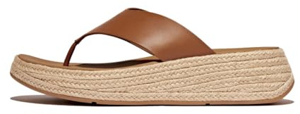 Fitflop Women's F-Mode Espadrille Leather Flatform T/Post Sandals, Deep Tan, 38 EU