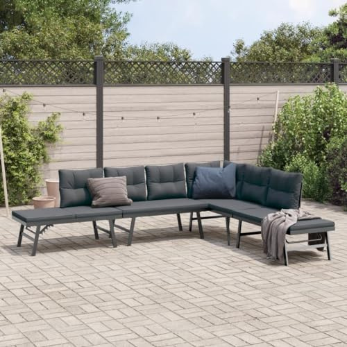 Faroom Conjunto Jardín Aluminio 4 pzas con Cojines, Sofa Jardin Exterior de Acero, Sofá de Esquina para Jardín Resistente a la Intemperie, Muebles Jardín Exterior, Fundas Extraíbles