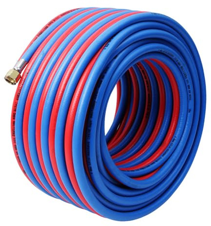 25 m, Tubo Doppio for Torcia for Saldatura, Tubo for Cannello Ossi-Acetilene, Tubi for Torcia da Taglio con Raccordo in Rame, Tubo Antideflagrante Industriale(10m)