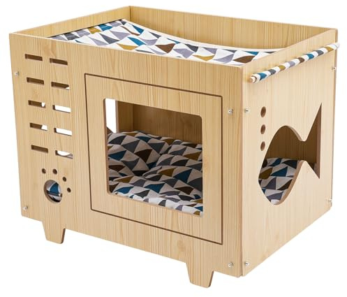 Casa para Gatos de Madera MDF, Mueble de Interior para Mascotas, Suave y Cálida de Tamaño Mediano - 55 x 40 x 44 cm