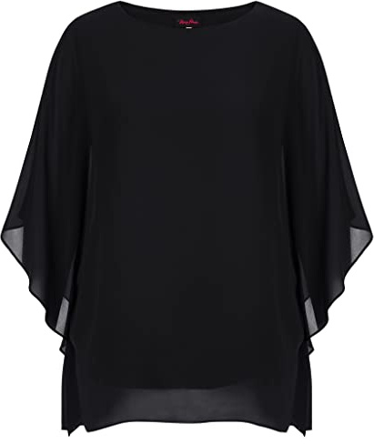 Hanna Nikole Women's Plus Size Chiffon Blouses Elegant Bat Shirt Double-Layered Tops Loose Long Shirt