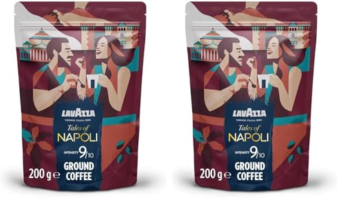 Lavazza, Tales of Roma, Café Moulu, 200 g, Idéal pour la Machine Filtre ou Manuelle, Notes de Noisette et Chocolat Noir, Arabica & Robusta, Intensité 8/10, Torréfaction Moyenne (Lot de 2)