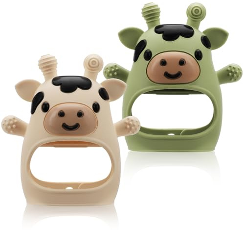 2 Pack Baby Teething Toys for 3-6 6-12 Months, Food Grade Silicone Infant Teether Mitten, Baby Essentials Teething Relief, Newborn Essentials Chew Toys for Sucking Needs