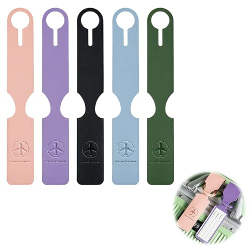 tiyiyok 5 Pcs Etiquette Valise, Étiquette Bagage avec Boucle Réglable en PU, Étiquette Valise Avion avec Carte D'identification de Nom, Pour Marquer Les Sacs à Main, Valises, Cartables, Sacs de Voyage