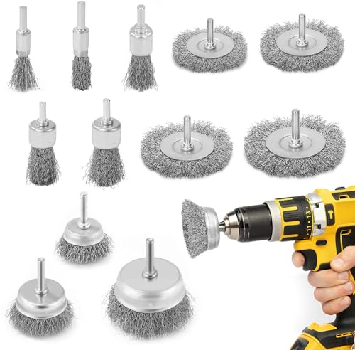 Idota 12 stycken trådborste borrmaskin, runda skaft 6 mm stålborste | Trådborste i rostfritt stål, sladdlös skruvmejsel för polering/slipning/rostning/rengöring