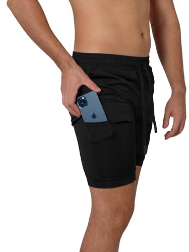 MR KNOKKE Short Sport Homme Doublé Respirant Séchage Rapide Confortable. Idéal Tous Sports Running, Fitness, Vélo, Musculation, Tennis (FR/ES, Alpha/lettres, M, Taille normale, Taille normale, Noir)