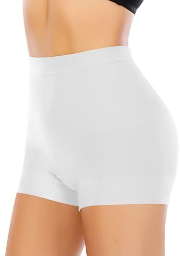 YARRCO Shapewear Shorts for Women Tummy Control Knickers Seamless Slip Shorts for Under Dress Mid Waist Slimming Shaping Underwear Pants Boy Shorts Invisible (#1 White,M)