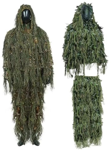 Obelunrp Traje de Ghillie para Hombres, Camuflaje Ghillie Trajes con Chaqueta y Pantalones para Caza, Cosplay de Halloween, fotografía