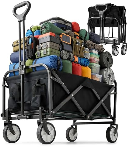 Relaxdays rullvagn, vikbar, 100 kg, teleskophandtag, Oxford-tyg, transportvagn shopping, camping, strand, svart