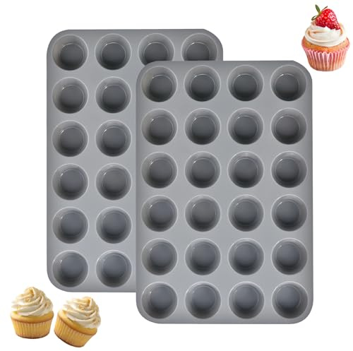 GZDILUOGS 2 stycken muffinsformar av silikon för 24 muffins, minimuffins bakform non-stick muffinsform silikon non-stick belagd bakplåt cupcakes formar för mini cupcakes pudding brownies