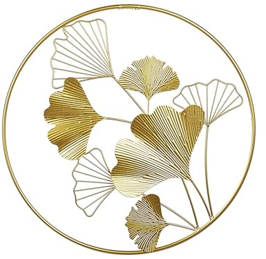 Beliani Wanddekoration Metall gold rund Ginkgo Blattmuster im Kreis 45 cm Modern Wanddeko Bismuth