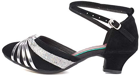 AOQUNFS Womens Latin Ballroom Salsa Dance Shoes Practice Performence Dance Pumps for Women,DYBJ-Black Silver-3.5,UK 6