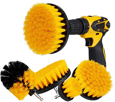 MaoXinTek Ensemble de Brosse de Nettoyage 4 Pièces Brosse pour Perceuse Voiture Tapis Baignoire Cuisine Carrelage Toilettes Jaune