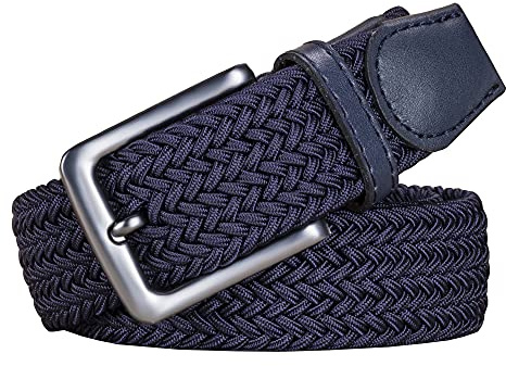 AGEA Elastic Stretch Woven Braided Waist Belt for Men and Women (Waist 28-31, Dark Blue)