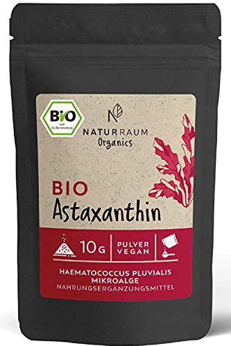 Bio Astaxanthin Pulver hochdosiert I 10g I Vakuumiert I Vegan I natürliches Antioxidant aus Haematococcus Pluvialis Mikroalgen I Dosierhilfe zum Dosieren von 8 mg, 12 mg & 16 mg I ohne Zusätze (10g)