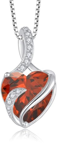 FJ Collana Donna Cuore in Argento Sterling 925 Collane con Ciondolo Granato Gennaio Pietra Portafortuna Gioielli Regalo per lei Amiche Moglie Mamma Donna