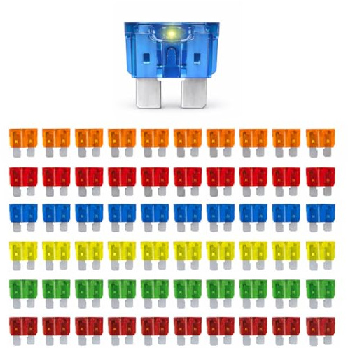 MGI SpeedWare 60pcs LED Blade Fuse Assortment, Smart Glow, 5A 10A 15A 20A 30A 40A, ATO/ATC 12vDC Automotive Protection (with LED Indicator)