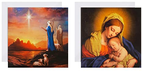Hallmark Charity Christmas Cards, Traditional Religious Designs, Pack of 16, Nativity Scene, 2 Designs