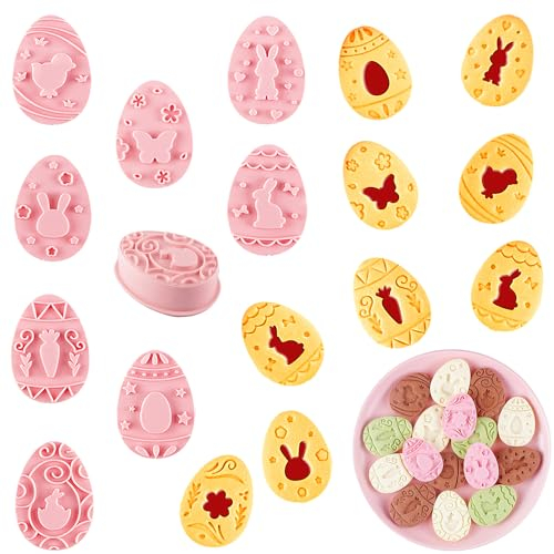9 Pezzi Formine Biscotti Pasqua, Stampi Biscotti Pasqua Coniglio, Tagliabiscotti 3D Pasqua, Stampi Biscotti Formine per Biscotti Plastica, per Torte, Pasticceria, Fondente