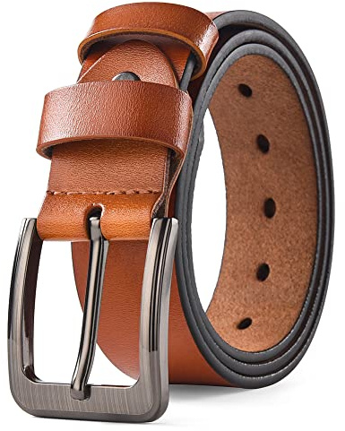 HYCOPROT Ceinture Homme,Ceintures en Cuir Pour Homme Largeur 38 mm,Réglable à Ceinture Boucle Pour Travail Jeans Pantalons Décontractés Marron Clair