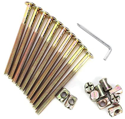 M6 x 65mm Vis à Bois, Lot de 10 écrous de meubles M6 plaqué zinc avec écrous cruciformes pour berceau, lit superposé et lit de bébé(M6*65mm)