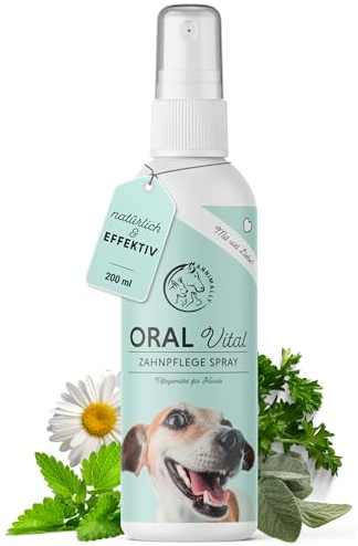 Annimally Dentalspray für Hunde 200ml - Zahnpflege Hund - Hunde Zahnpflege gegen Mundgeruch und zur Vorbeugung von Zahnstein - Natürlicher Zahnsteinentferner Hund mit Pfefferminze, Salbei und Calcium
