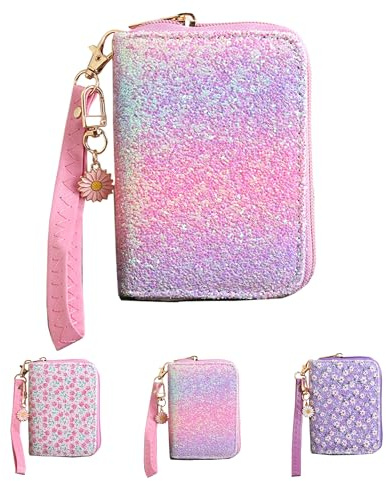 AACKS Flower Wallets with Strap Little Girls Flower Coin Pouch Small Cute Wallet for Teen Girls with Coin Pocket Cherry Fruit Wallet